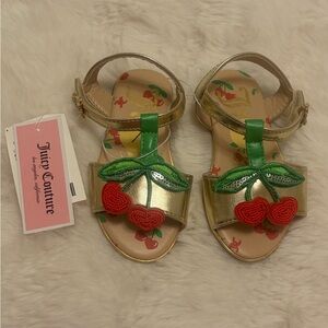 NWT Juicy Couture Kids Gold Sandals with Cherry Design